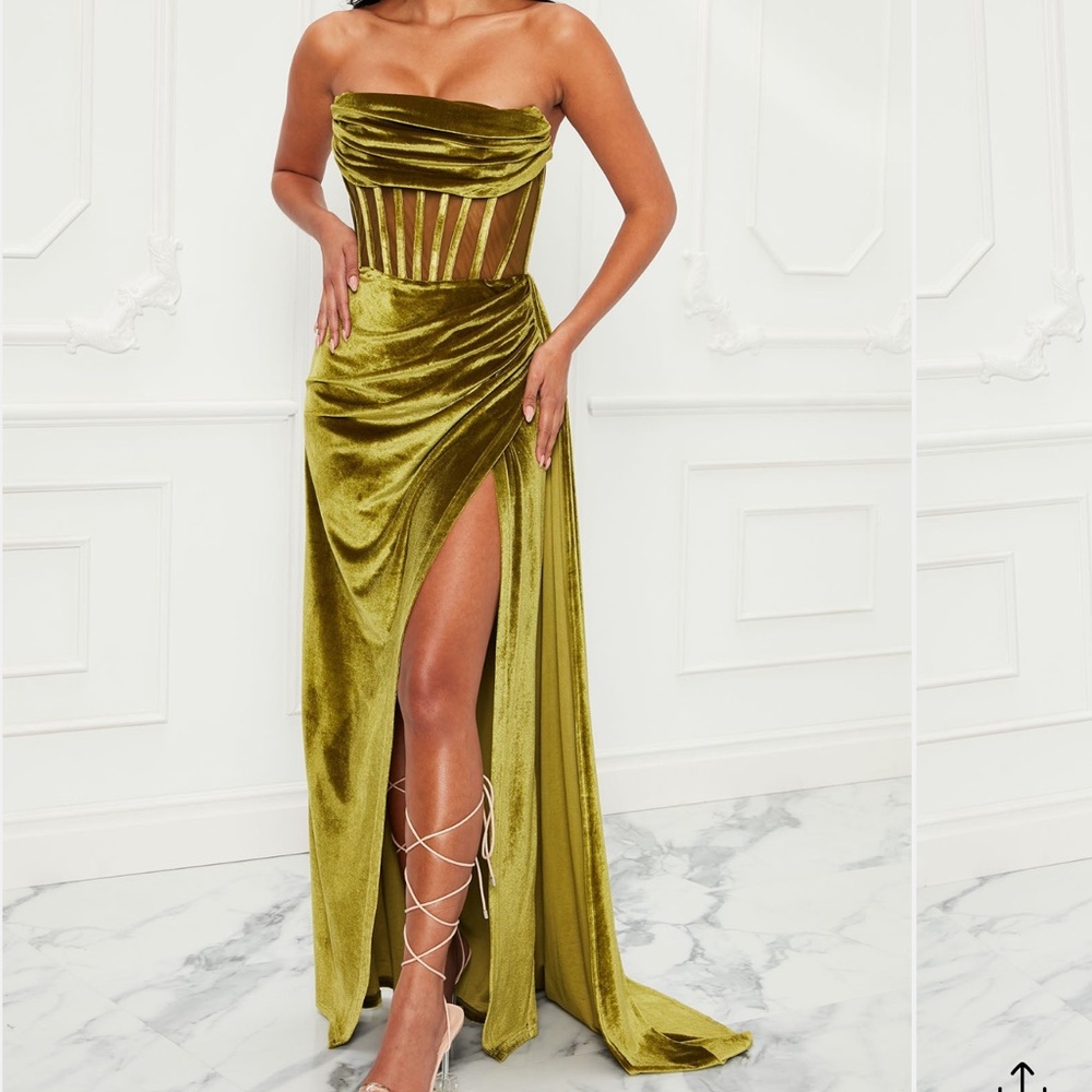 Fashion Nova Olive Velvet Maxi Dress size M